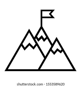 Mountain With Flag Icon Vector. Flag On A Peak Illustration Symbol. Achievement Sign Or Logo.