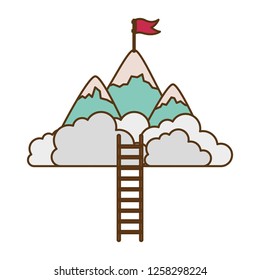 mountain with flag and ladder isolated icon