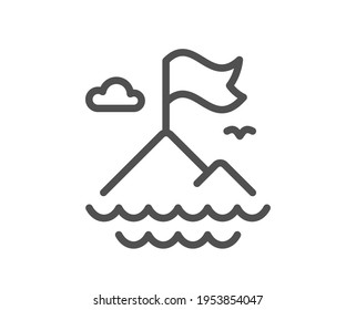 Mountain flag line icon. Goal challenge sign. Leadership symbol. Quality design element. Linear style mountain flag icon. Editable stroke. Vector
