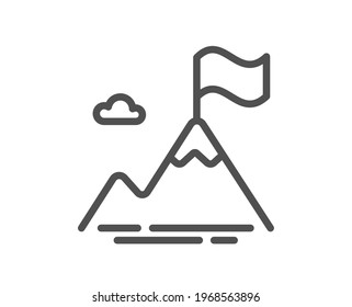 Mountain Flag Line Icon. Goal Challenge Sign. Leadership Symbol. Quality Design Element. Linear Style Mountain Flag Icon. Editable Stroke. Vector