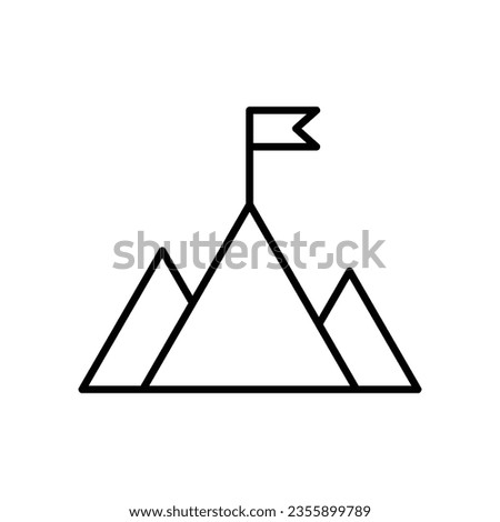 mountain with flag line icon, Goal symbol, logo illustration. flat design on white background..eps