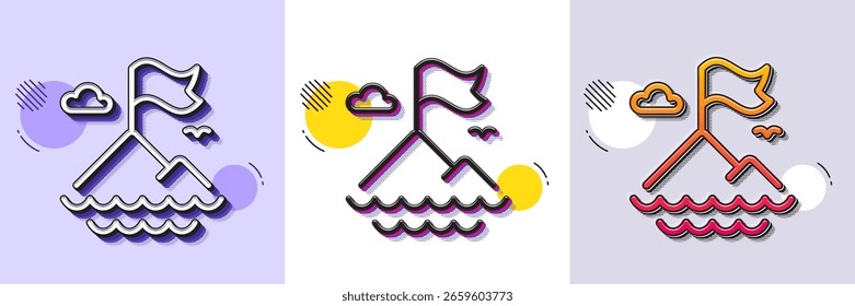 Mountain flag line icon. Halftone dotted pattern. Gradient icon with grain shadow. Goal challenge sign. Leadership symbol. Line mountain flag icon. Various designs. Vector