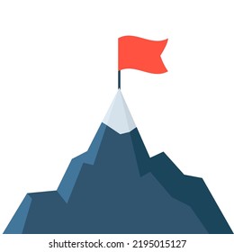 Mountain flag mission flat icon. Success startup vector design goal. Mountain mission challenge motivation ambition career goal illustration