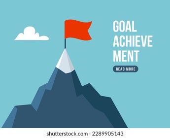 Mountain flag mission flat icon. Success startup vector design goal. Mountain mission challenge motivation ambition career goal illustration