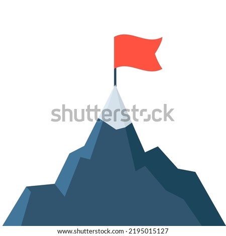 Mountain flag mission flat icon. Success startup vector design goal. Mountain mission challenge motivation ambition career goal illustration
