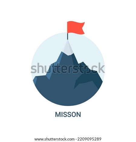Mountain flag mission flat icon. Success startup vector design goal. Mountain mission challenge motivation ambition career goal illustration