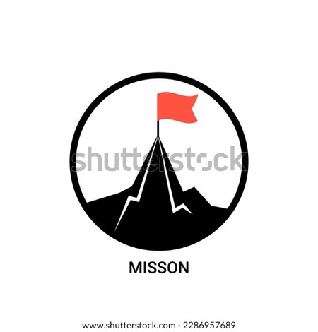 Mountain flag mission flat icon. Success startup vector design goal. Mountain mission challenge motivation ambition career goal illustration