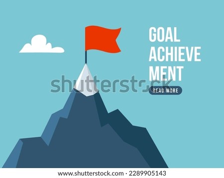 Mountain flag mission flat icon. Success startup vector design goal. Mountain mission challenge motivation ambition career goal illustration