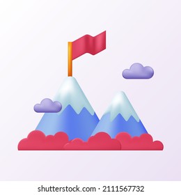 mountain with flag motivation achievement mission success for business 3d cute icon