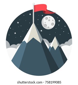 mountain with flag at night flat design