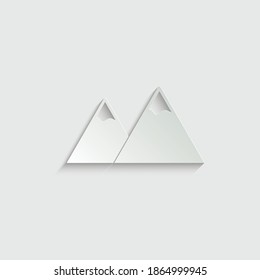 Mountain with flag on a peak. black vector icon.  Success concept symbol