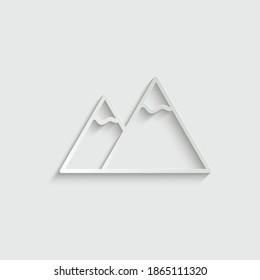 Mountain with flag on a peak. black vector icon.  Success concept symbol
