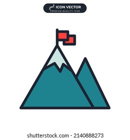 Mountain with flag on a peak icon symbol template for graphic and web design collection logo vector illustration