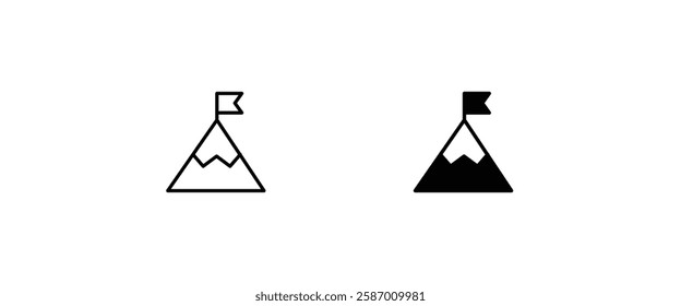 Mountain with flag on a peak Top of mountain with flag icon vector, filled Success, aim achievement, leadership, Mission, Mount, Climbing, conquered, way up, high in, Hiking, Target, Get on top design