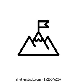 Mountain with flag on a peak vector icon, Flag on the top of Mountain