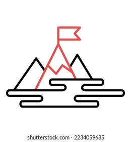 Mountain with flag on a peak vector icon
