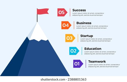 Berg mit Fahne oben. Kreatives Konzept für Infografik, Präsentation, Projekt.