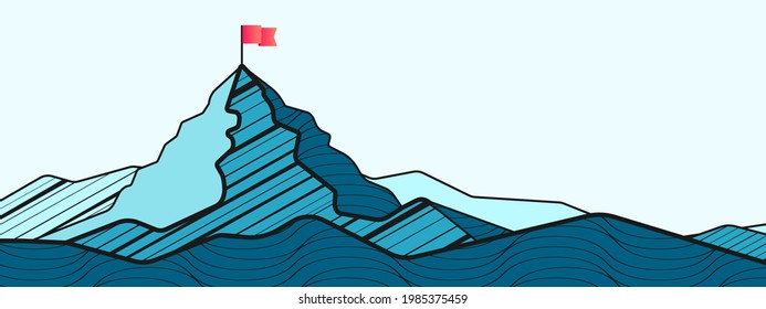 Mountain with flag on top illustration