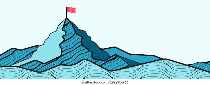 Mountain with flag on top illustration