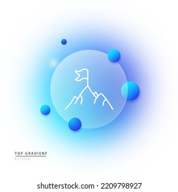 Mountain with a flag on top line icon. Goal, target achieve, achievement, career, businessman, personal growth development, education. Business concept. Glassmorphism. Vector line icon for Advertising