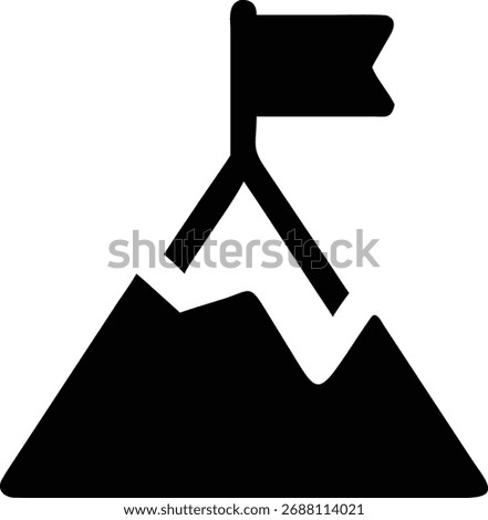 A mountain with a flag on top symbolizes achievement. It represents overcoming challenges, reaching goals, and achieving success. It is a symbol of leadership and triumph.