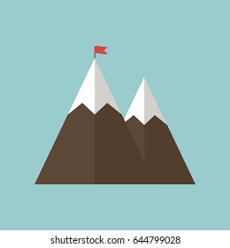 Mountain with flag, success icon isolated on white background. Vector illustration