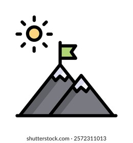 Mountain with a flag, symbolizing goal setting and achievement