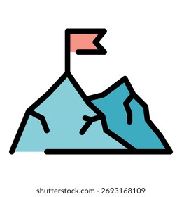 Mountain flag target icon. Outline mountain flag target vector icon color flat isolated