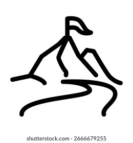 Montaña con la bandera en el diseño superior del Vector del icono del contorno bueno para el Web o el App móvil
