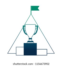 mountain with flag and trophy cup in podium