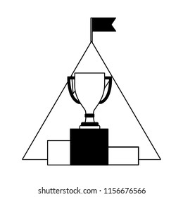 mountain with flag and trophy cup in podium