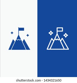 Mountain, Flag, User, Interface Line and Glyph Solid icon Blue banner Line and Glyph Solid icon Blue banner