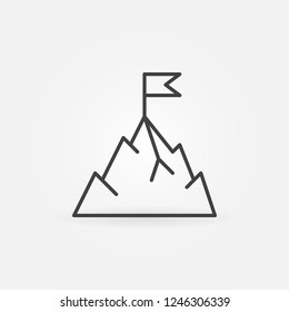 Mountain with flag vector icon or design element in thin line style 