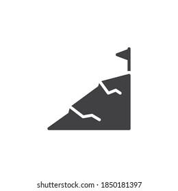 Mountain with flag vector icon. filled flat sign for mobile concept and web design. Success mission flag glyph icon. Symbol, logo illustration. Vector graphics