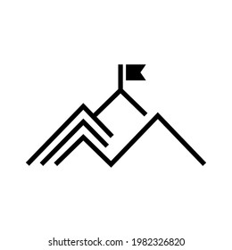 Mountain with flag vector icon. Flag on the top of mountain. Premium quality symbol. Success sign. Vector Illustration.