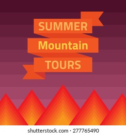 Mountain flat design concept with ribbon. 