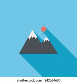 mountain flat icon with long shadow,eps10