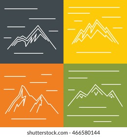 Mountain flat icons with sun on color background. Logo for mountain tourism, vector illustration