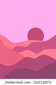 Mountain flat landscape with sun or moon. trendy minimalist landscape abstract contemporary collage designs