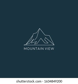 Mountain Flat Line Logo Design. Creative vector logo icon with snow peaks