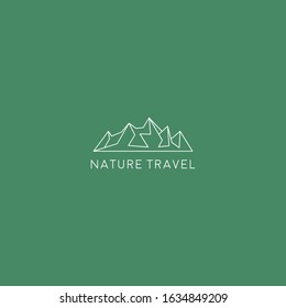 Mountain Flat Line Logo Design. Creative vector logo icon with snow peaks