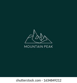Mountain Flat Line Logo Design. Creative vector logo icon with snow peaks