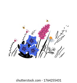 Mountain flowers vector sketch illustration. Alpine honey concept.