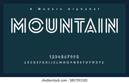 Mountain font. Elegant alphabet letters font and number. Lettering Minimal Fashion Designs. Typography fonts regular uppercase and lowercase. vector illustration
