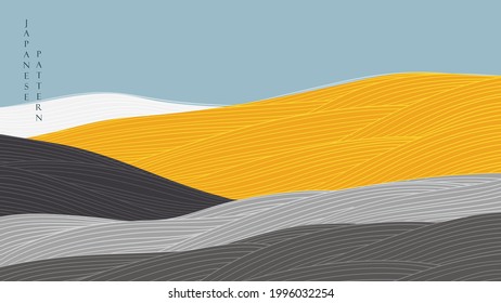 Mountain forest background with hand drawn line pattern vector. Abstract landscape banner design with natural art template in vintage style.