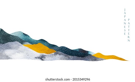 Mountain forest background with watercolor texture vector. Abstract landscape background with Japanese graphic design in vintage style.