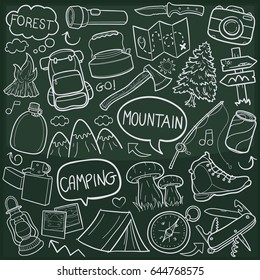Mountain Forest Camping Doodle Icon Chalkboard Sketch
