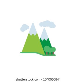 Mountain forest and clouds flat icon, vector sign, colorful pictogram isolated on white. Nature landscape symbol, logo illustration. Flat style design