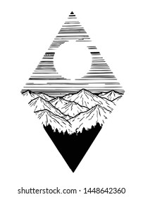 mountain forest design illustration hand drawn