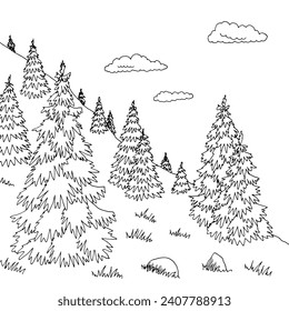 Montaña selva montañosa gráfico paisaje blanco negro vector 